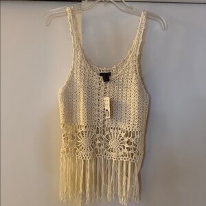 Forever 21 Cream Crochet Fringe Crop Top